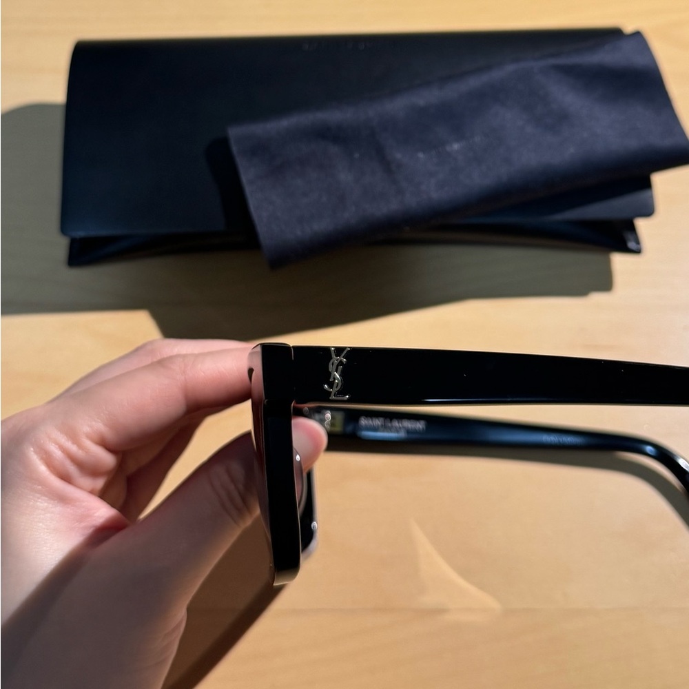 Saint Laurent Black Square Frame Sunglasses with Gold Logo - Picture 5 of 16